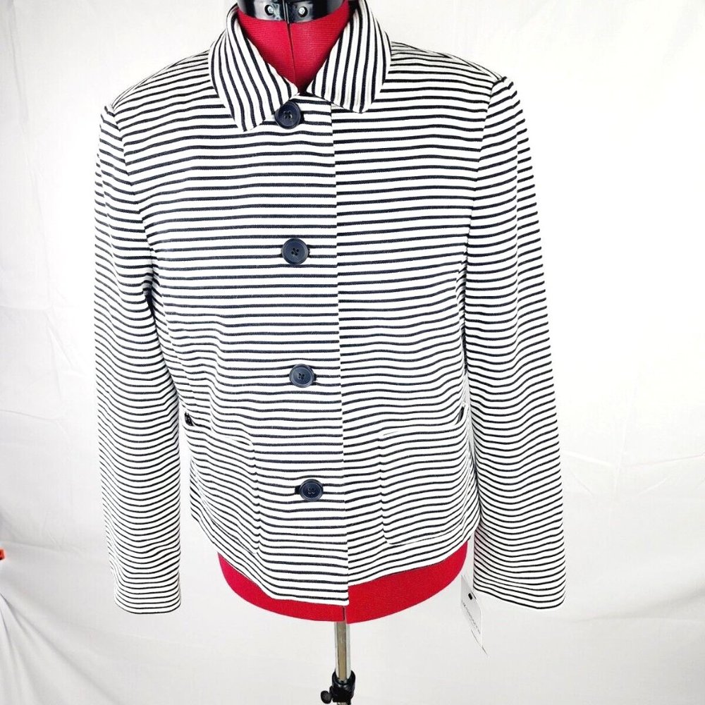 Liz Claiborne Black and White Striped Blazer Suit Jacket w/ pockets - M - NWT